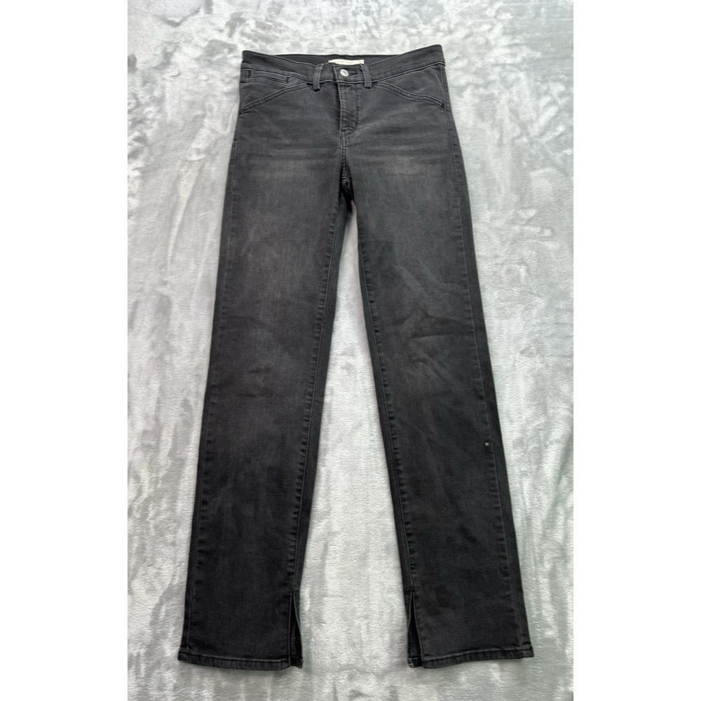 Levis 314 Shaping Straight Jeans Womens 28x32 Black Stretch Mid Rise Split Cuff